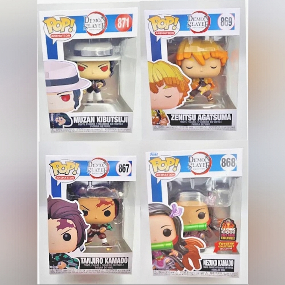 NWT FUNKO POP SET OF 4 DEMON SLAYER TANJIRO+NEZUKO+ZENITSU+MUZAN +FREE GIFT 🎁